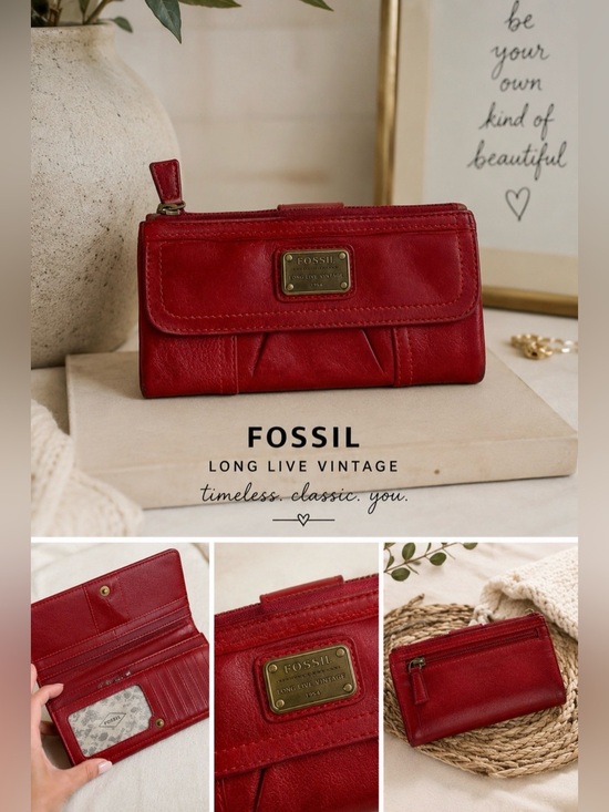 Fossil Handbags - Fossil Long Live Vintage Red Wallet